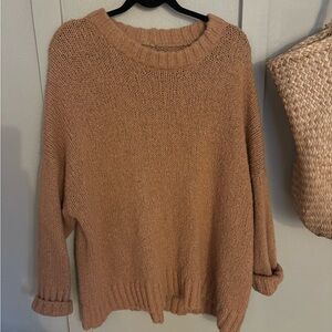 Aerie Big Sky Wool Alpaca Blend Oversized Sweater Burnt Orange Tan Color